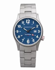 Męski srebrny zegarek Momentum Watches ze stalowym paskiem Wayfinder GMT Blue 40MM