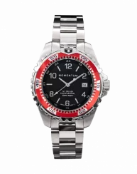 Zilverkleurig herenhorloge van Momentum Watches met stalen riem band Splash Black / Red 38MM