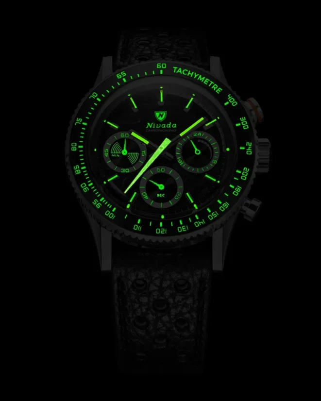 Stříbrné pánské hodinky Nivada Grenchen Chronoking Mecaquartz Racing Black 87048Q01 38MM