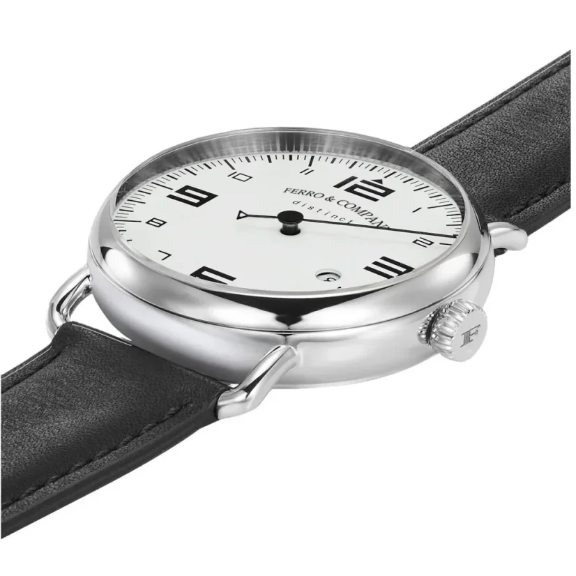 Men's silver Ferro & Company with leather strap Distinct 2 White 44MM