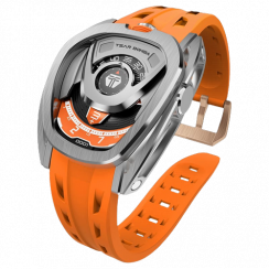 Orologio da uomo in argento Tsar Bomba Watch con un braccialetto di gomma TB8213 - Silver / Orange Automatic 44MM