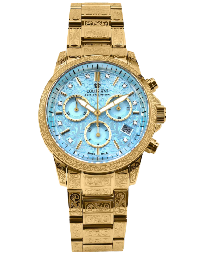 Zlaté dámské hodinky Louis XVI s ocelovým páskem Palais Royale Woman With Diamond 6003 - Gold 38MM