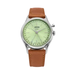 Srebrni muški sat Vulcain s kožnim remenom Cricket President Pistachio Green Steel Case Back - BROWN PLAIN 38MM Automatic