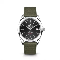 Stříbrné pánské hodinky Milus s koženým páskem Snow Star Night Black 39MM Automatic