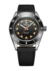 Stříbrné pánské hodinky Nivada Grenchen s koženým páskem Aquamar Black 32068A17 38MM Automatic