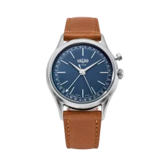 Srebrni muški sat Vulcain s kožnim remenom Cricket President Blue Steel Case Back - BROWN PLAIN 38MM Automatic