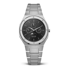 Strieborné pánske hodinky Valuchi Watches s oceľovým pásikom Lunar Calendar - Silver Black Automatic 40MM