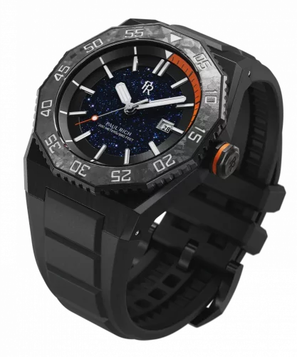 Čierne pánske hodinky Paul Rich s gumovým pásikom Aquacarbon Pro Shadow Black - Aventurine 43MM