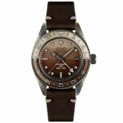 Men's silver Out Of Order Watch with leather strap Irish Coffee GMT 40MM Automatic