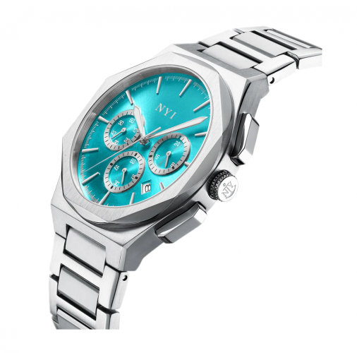 Ασημένιο ρολόι NYI Watches για άντρες με ιμάντα από χάλυβα Cardinal - Silver 42MM