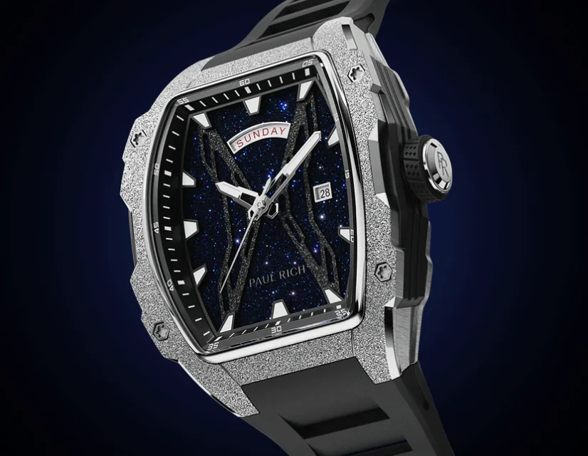 Relógio de homem Paul Rich Watch prateado com bracelete de borracha Frosted Astro Day & Date Abyss - Silver 42,5MM