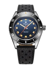 Stříbrné pánské hodinky Nivada Grenchen s koženým páskem Aquamar Blue 32074A10 38MM Automatic