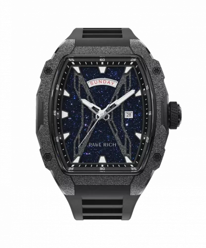 Czarny męski zegarek Paul Rich Watch z gumką Frosted Astro Day & Date Lunar - Black 42,5MM
