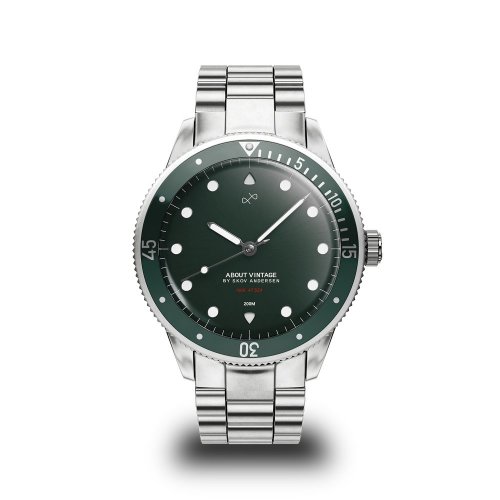 Ασημένιο ρολόι About Vintage για άντρες με ιμάντα από χάλυβα At´sea Green Turtle Vintage 1926 39MM