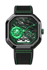 Men's black Agelocer Watch with rubber strap Volcano Series Black / Green 44.5MM Automatic