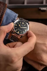 Strieborné pánske hodinky Nivada Grenchen s oceľovým pásikom Super Antarctic 32024A20 38MM Automatic