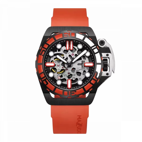 Čierne pánske hodinky Mazzucato s gumovým pásikom RIM Sub Black / Orange - 42MM Automatic