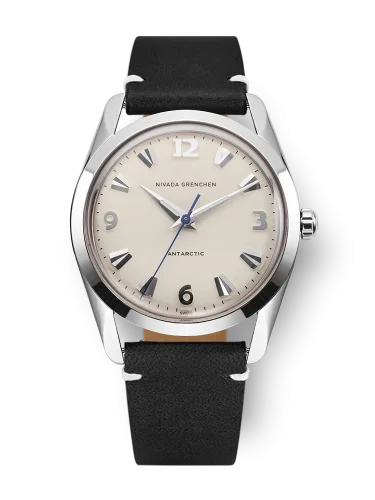 Relógio Nivada Grenchen prata para homens com pulseira de couro Antarctic 35004M15 35MM