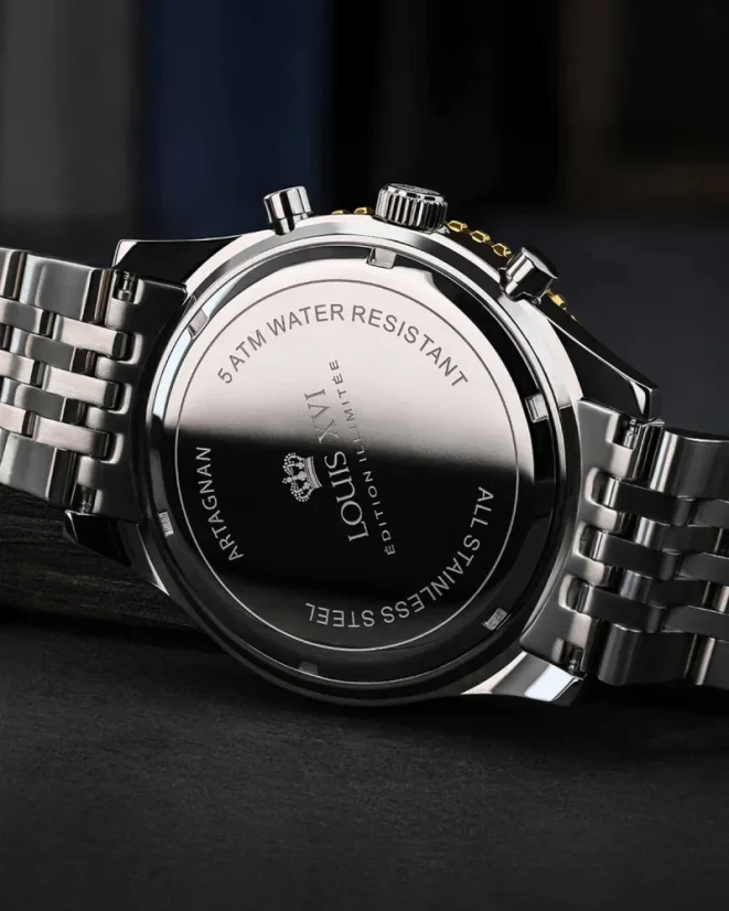 Stříbrné pánské hodinky Louis XVI s ocelovým páskem Artagan 3420 - Silver Black 47.5MM