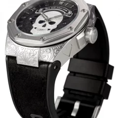 Strieborné pánske hodinky Nsquare s koženým opaskom SnakeQueen Silver / Blue 46MM Automatic-KOPIE