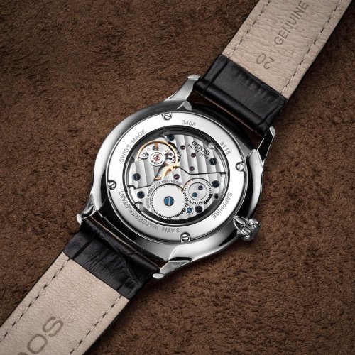 Relógio masculino Epos prata com pulseira de couro Originale 3408.208.20.10.15 39MM Automatic