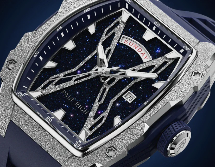 Men's silver Paul Rich Watch with a rubber band Frosted Astro Day & Date Lunar - Silver / Blue 42,5MM