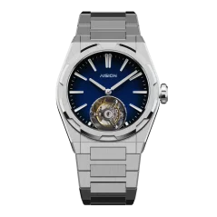 Stříbrné pánské hodinky Aisiondesign Watches s ocelovým páskem Tourbillon Hexagonal Pyramid Seamless Dial - Blue 41MM