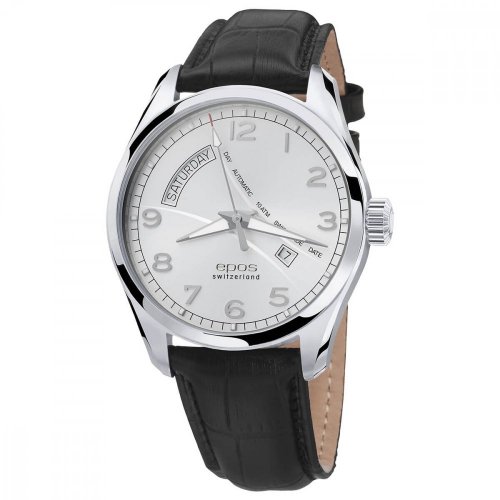 Men's silver Epos watch with leather strap Passion 3402.142.20.38.25 43MM Automatic