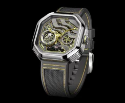 Srebrny zegarek męski Agelocer Watches z gumowym paskiem Volcano Series Silver / Yellow 44.5MM Automatic