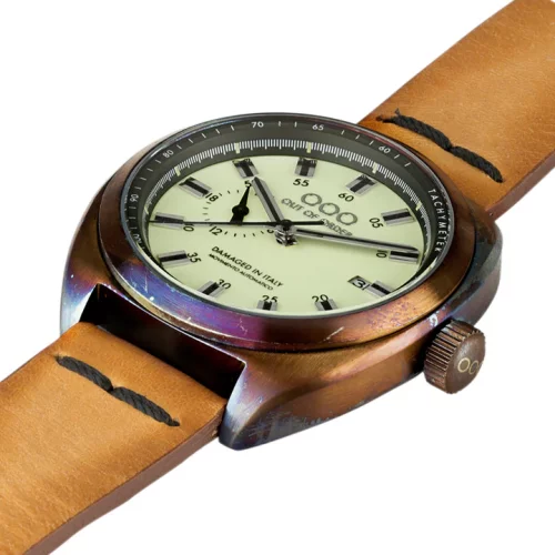 Strieborné pánske hodinky Out Of Order Watches s koženým pásikom Torpedine Cream 42MM Automatic