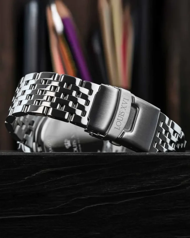 Stříbrné pánské hodinky Louis XVI s ocelovým páskem Artagan 3420 - Silver Black 47.5MM