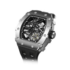 Relógio de homem Tsar Bomba Watch prata com pulseira de borracha Élémentaire Black 43MM