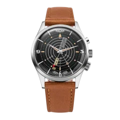 Stříbrné pánské hodinky Vulcain s koženým páskem Nautical Heritage Black Beige Patina Steel Triple Caseback - Brown Plain 42MM Automatic