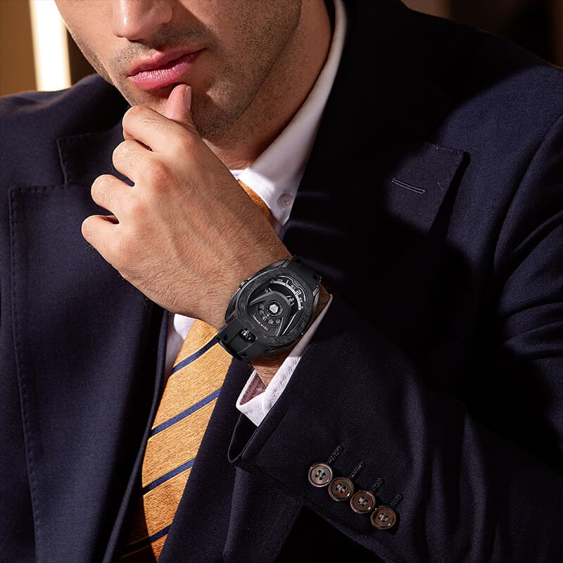 Men's black Tsar Bomba Watch with a rubber band TB8213 - All Black Automatic 44MM