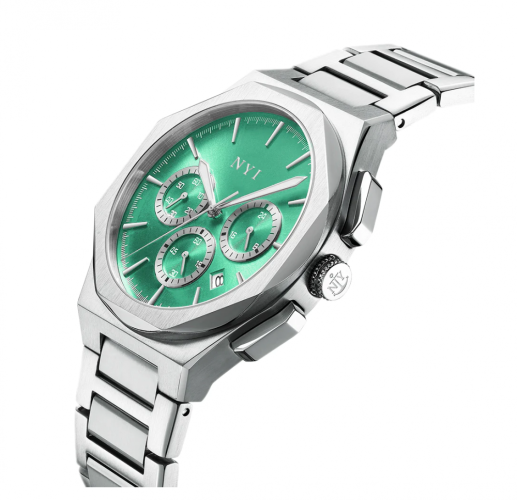 Strieborné pánske hodinky NYI Watches s oceľovým pásikom Jayden - Silver 42MM
