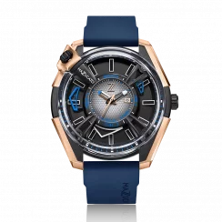 Zwart herenhorloge van Mazzucato met een rubberen band LAX Dual Time Black / Gold - 48MM Automatic