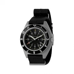 Montre Marathon Watches pour homme de couleur argent avec bracelet en nylon Black Pilot's Navigator with Steel Navigator w/ Date (SSNAV-D) on Nylon DEFSTAN 41MM