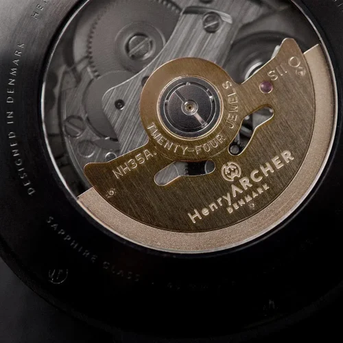 Miesten hopeinen Henryarcher Watches - kello nahkarannekkeella Sekvens - Mørk Nero 40MM Automatic