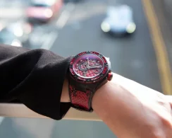 Černé pánské hodinky Nsquare s koženým páskem SnakeQueen Red 46MM Automatic