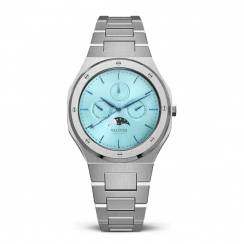 Stříbrné pánské hodinky Valuchi Watches s ocelovým páskem Lunar Calendar - Silver Ice Blue 40MM