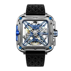 Men's silver CIGA Design watch with rubber strap Series X Gorilla Titanum / Blue 44MM Automatic