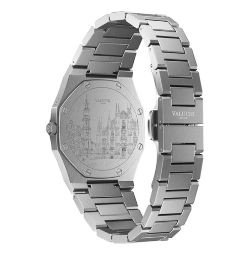 Miesten hopeinen Valuchi Watches -kello teräshihnalla Lunar Calendar - Silver Black 40MM