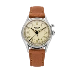 Relógio Vulcain pulseira de couro prateado para homens Cricket Classique Brown Pain Steel Case Back - Eggshell 39MM Automatic