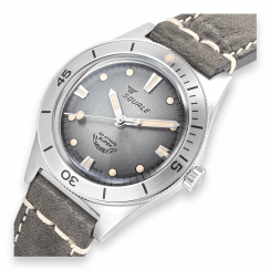 Montre Squale pour homme en couleur argent avec bracelet en cuir Super-Squale Sunray Grey Leather - Silver 38MM Automatic