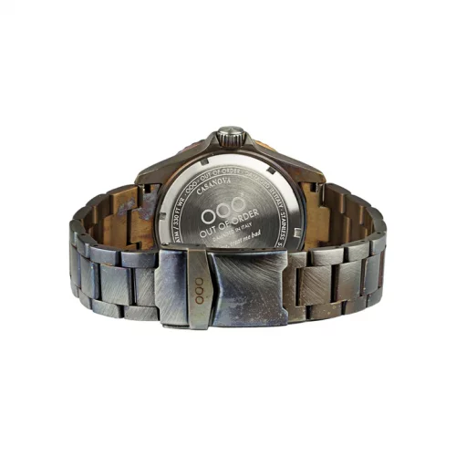 Męski srebrny zegarek Out Of Order Watches ze stalowym paskiem Turquoise and Brown Casanova 44MM