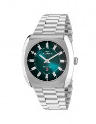 Męski srebrny zegarek Mondia ze stalowym paskiem History - Silver / Green 38 MM Automatic