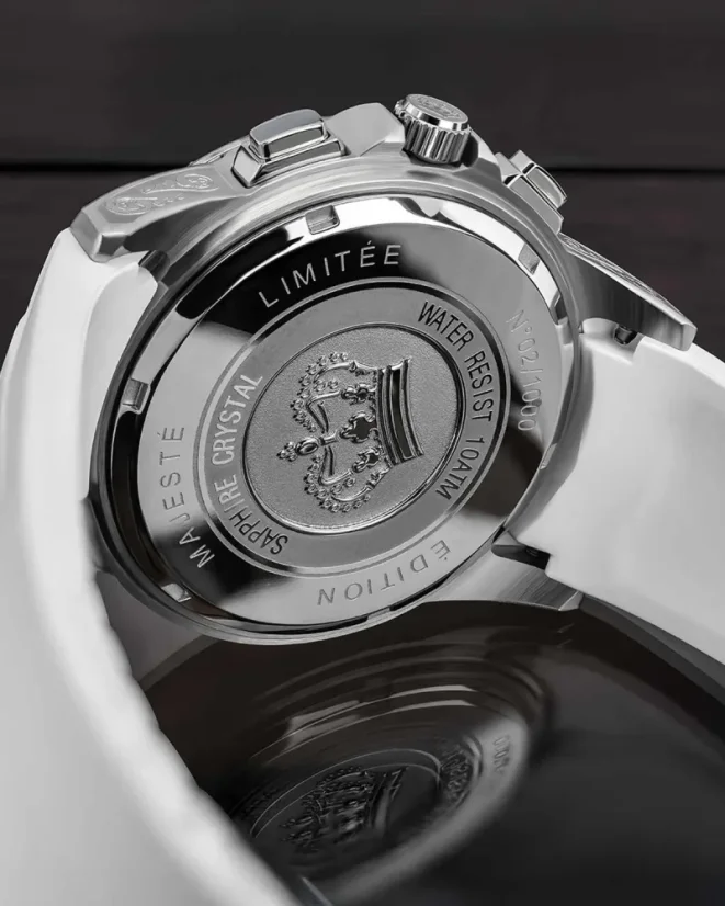 Stříbrné pánské hodinky Louis XVI s gumovým páskem Majesté Iced Out Royale - 1137 Silver 43MM