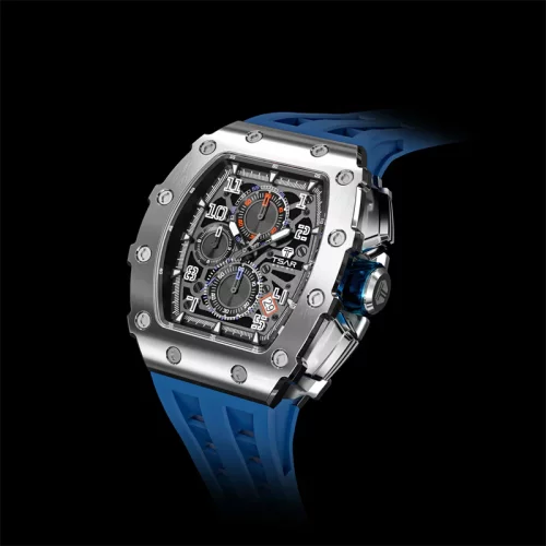 Reloj de plata Tsar Bomba Watch de hombre con goma TB8204Q - Silver / Blue 43,5MM