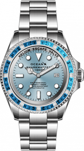 Stříbrné pánské hodinky Ocean X s ocelovým páskem SHARKMASTER 1000 SMS1048 - Silver Automatic 44MM