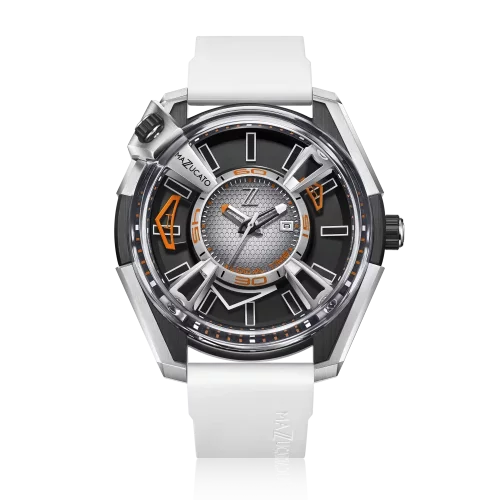 Relógio masculino de prata Mazzucato com bracelete de borracha LAX Dual Time White - 48MM Automatic